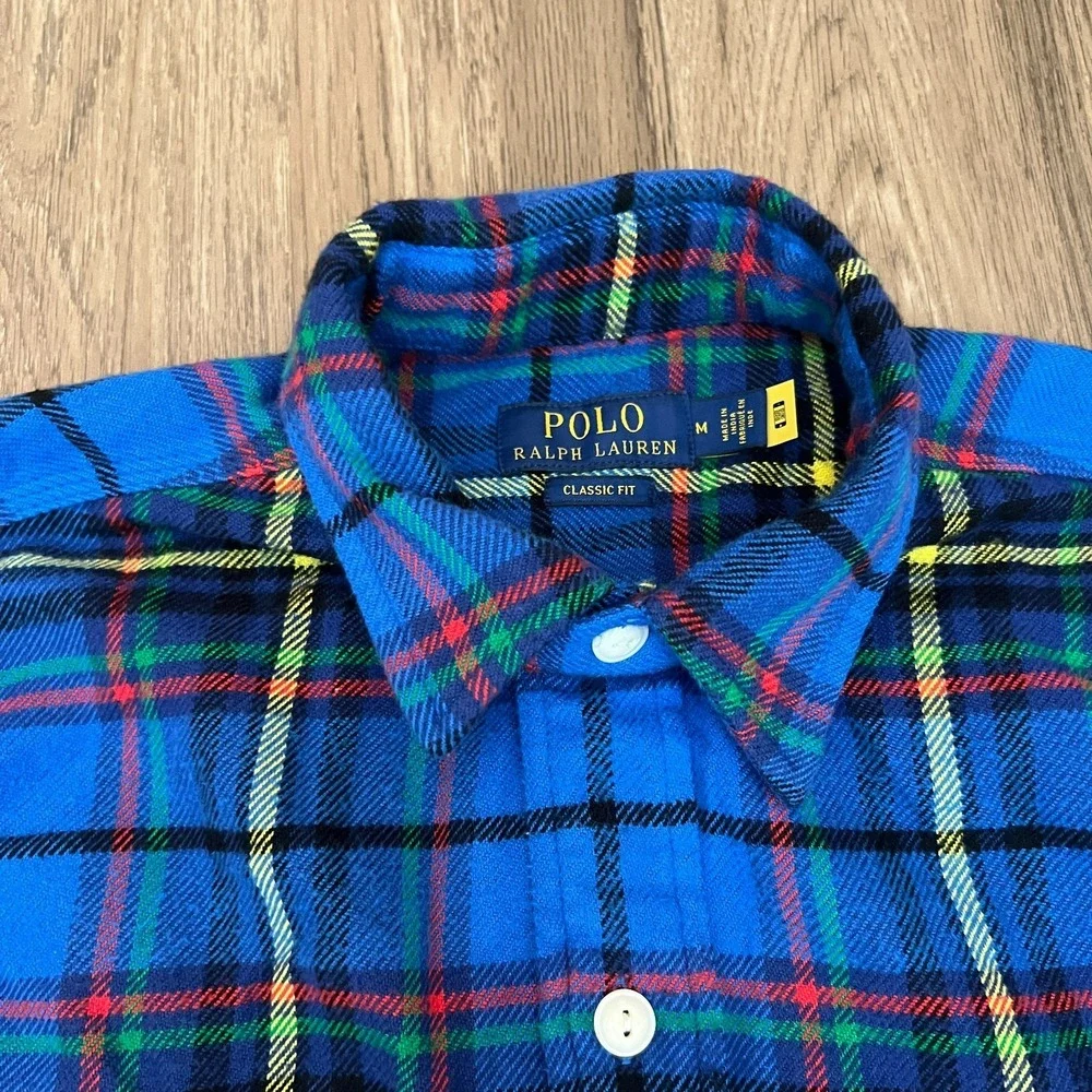 Polo Ralph Lauren Medium Classic Fit Blue Plaid Flannel Button Front Shirt